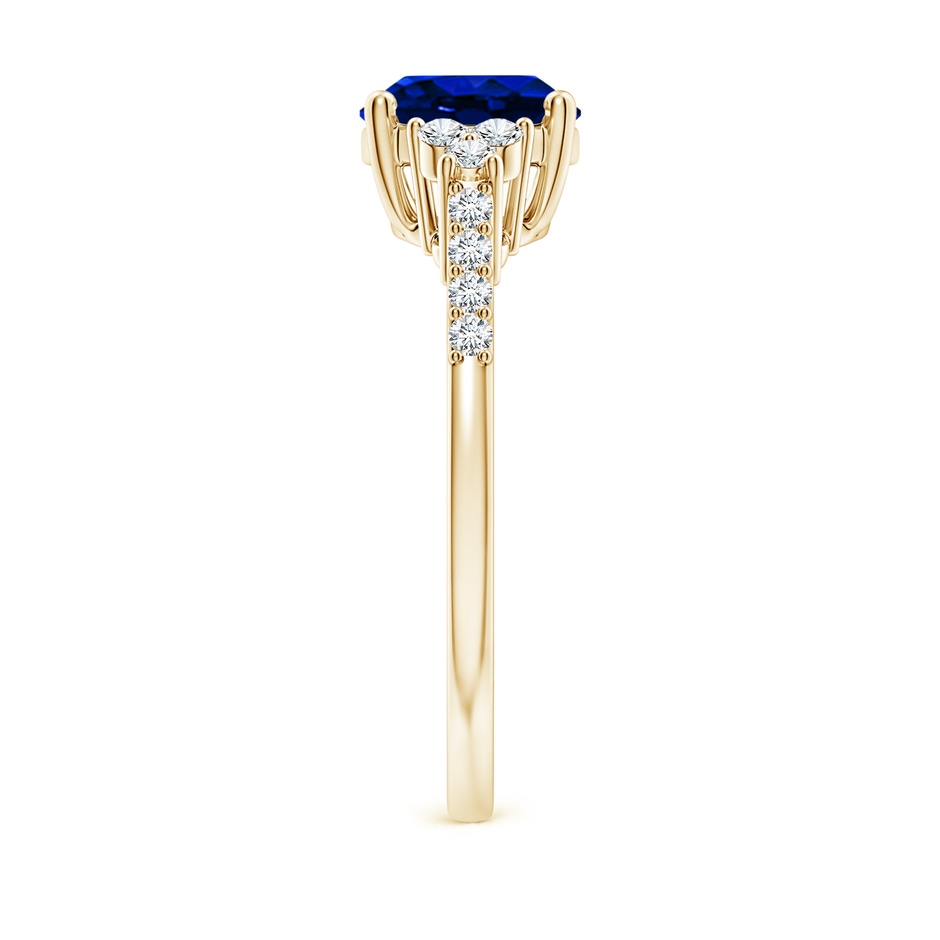 9x7mm AAAA Horizontally Set Oval Sapphire Solitaire Ring with Trio Diamond Accents in Yellow Gold side 299