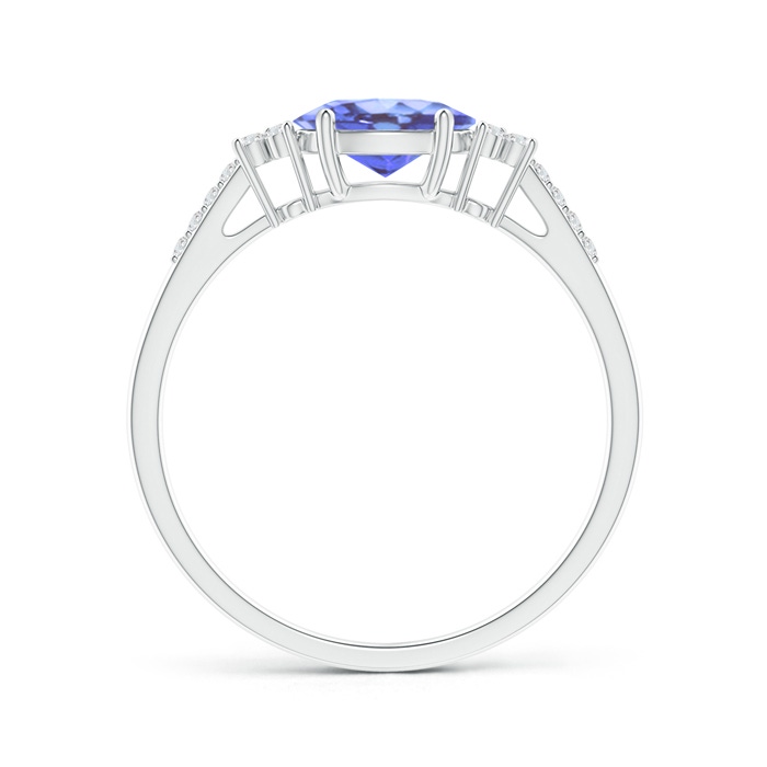 7x5mm A Horizontally Set Oval Tanzanite Solitaire Ring with Trio Diamond Accents in White Gold side-1
