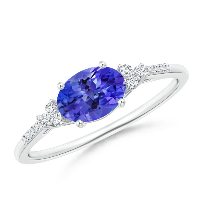 7x5mm AAA Horizontally Set Oval Tanzanite Solitaire Ring with Trio Diamond Accents in White Gold 