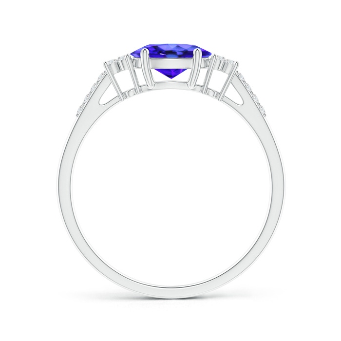 7x5mm AAA Horizontally Set Oval Tanzanite Solitaire Ring with Trio Diamond Accents in White Gold side-1