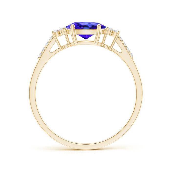 7x5mm AAA Horizontally Set Oval Tanzanite Solitaire Ring with Trio Diamond Accents in Yellow Gold side-1