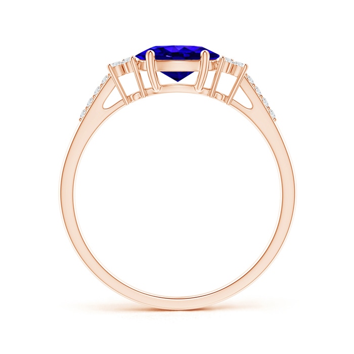 7x5mm AAAA Horizontally Set Oval Tanzanite Solitaire Ring with Trio Diamond Accents in Rose Gold side-1