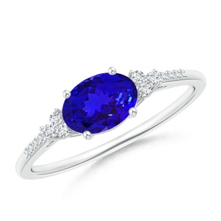7x5mm AAAA Horizontally Set Oval Tanzanite Solitaire Ring with Trio Diamond Accents in White Gold