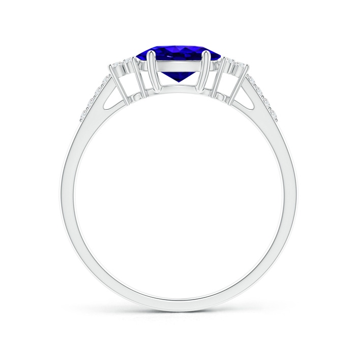 7x5mm AAAA Horizontally Set Oval Tanzanite Solitaire Ring with Trio Diamond Accents in White Gold Side-1
