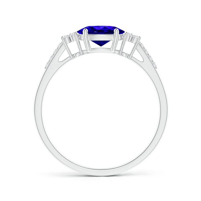 7x5mm AAAA Horizontally Set Oval Tanzanite Solitaire Ring with Trio Diamond Accents in White Gold side-1