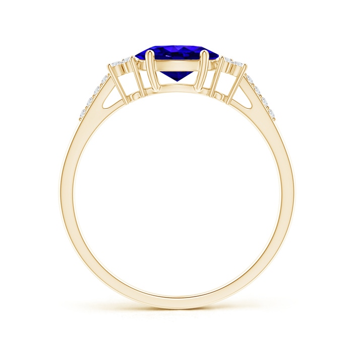 7x5mm AAAA Horizontally Set Oval Tanzanite Solitaire Ring with Trio Diamond Accents in Yellow Gold side-1