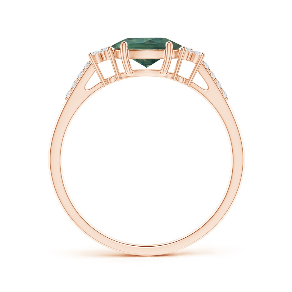 7x5mm AA Horizontally Set Oval Teal Montana Sapphire Ring with Diamonds in 9K Rose Gold side 1