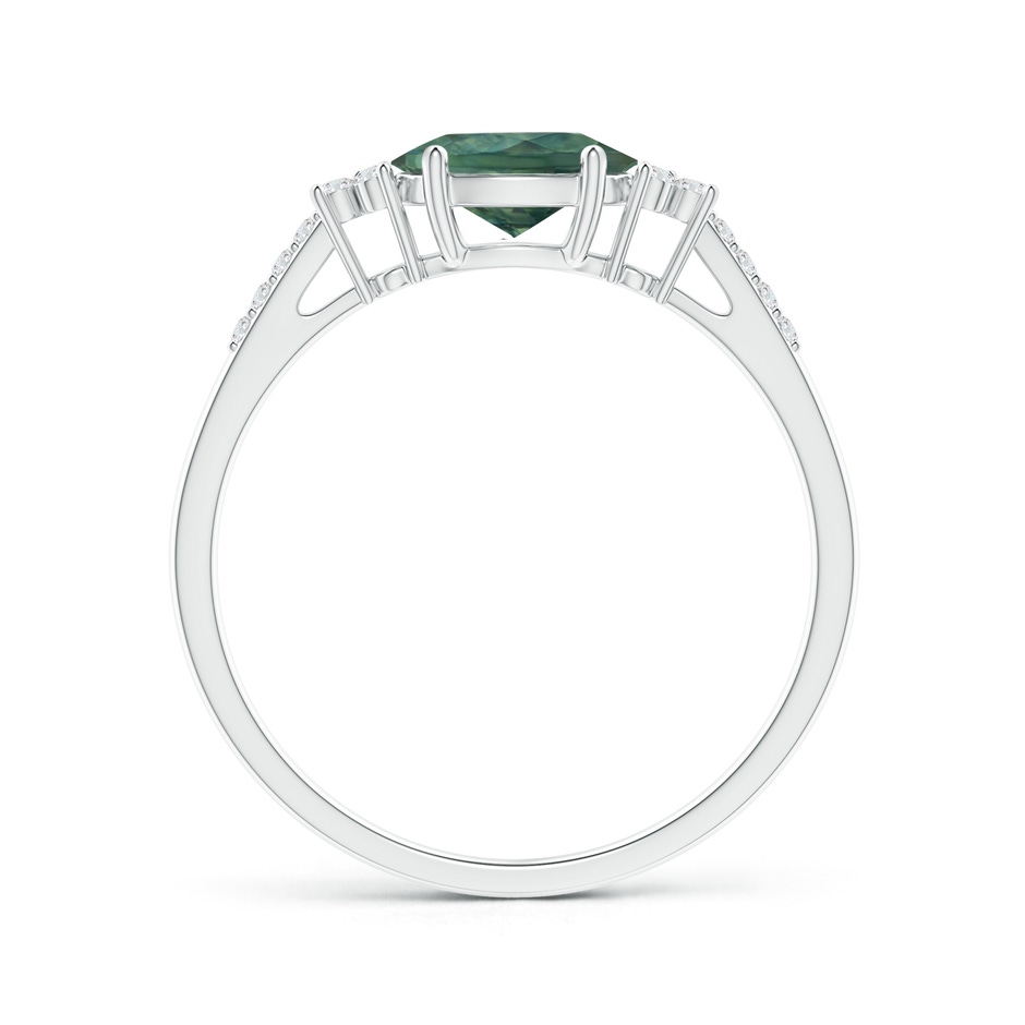 7x5mm AA Horizontally Set Oval Teal Montana Sapphire Ring with Diamonds in S999 Silver side 1
