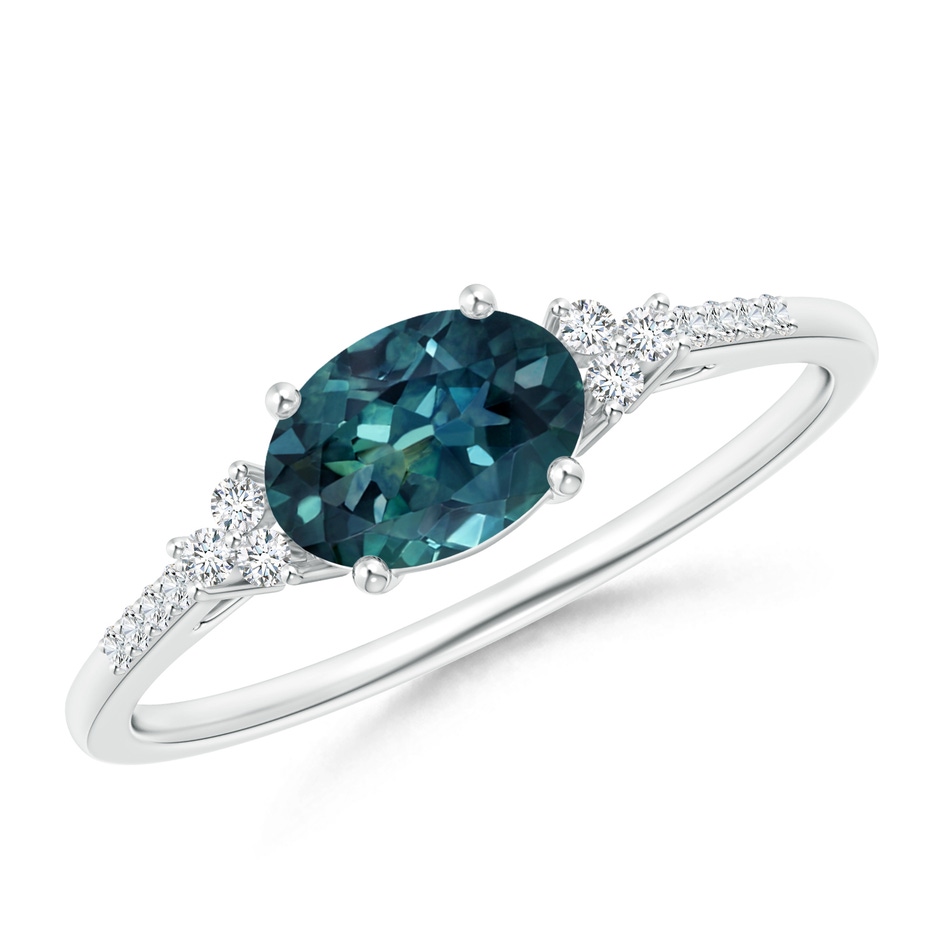 7x5mm AAA Horizontally Set Oval Teal Montana Sapphire Ring with Diamonds in S999 Silver 