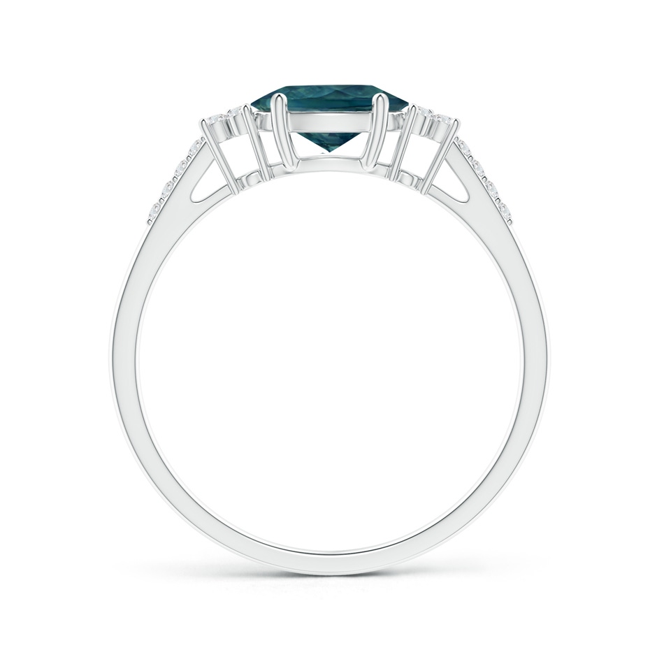 7x5mm AAA Horizontally Set Oval Teal Montana Sapphire Ring with Diamonds in S999 Silver side 1