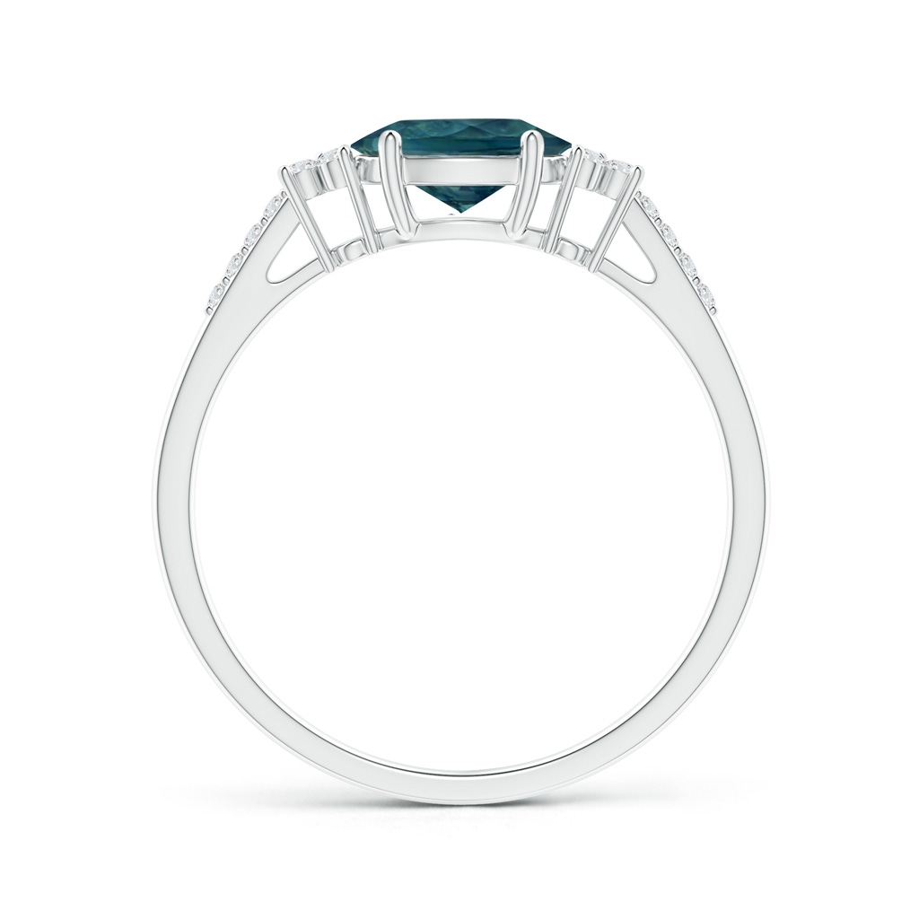 7x5mm AAA Horizontally Set Oval Teal Montana Sapphire Ring with Diamonds in White Gold Side 1