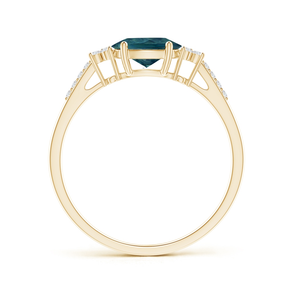 7x5mm AAA Horizontally Set Oval Teal Montana Sapphire Ring with Diamonds in Yellow Gold Side 1