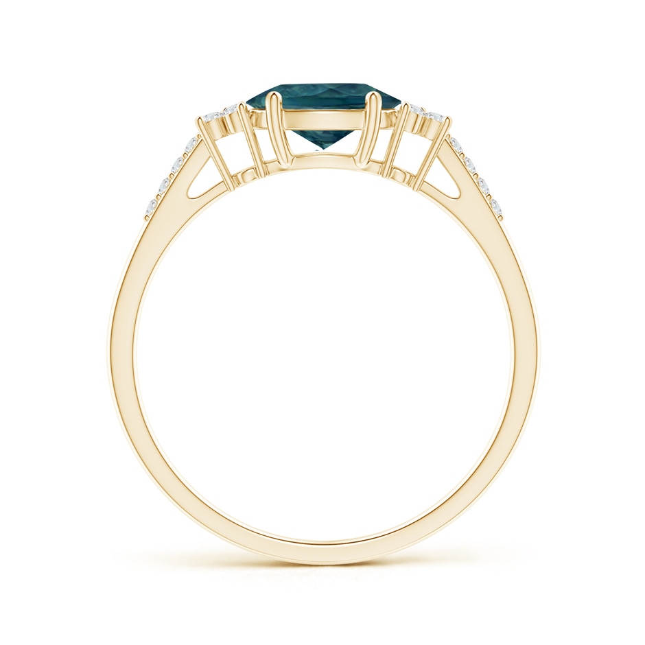 7x5mm AAA Horizontally Set Oval Teal Montana Sapphire Ring with Diamonds in Yellow Gold side 1