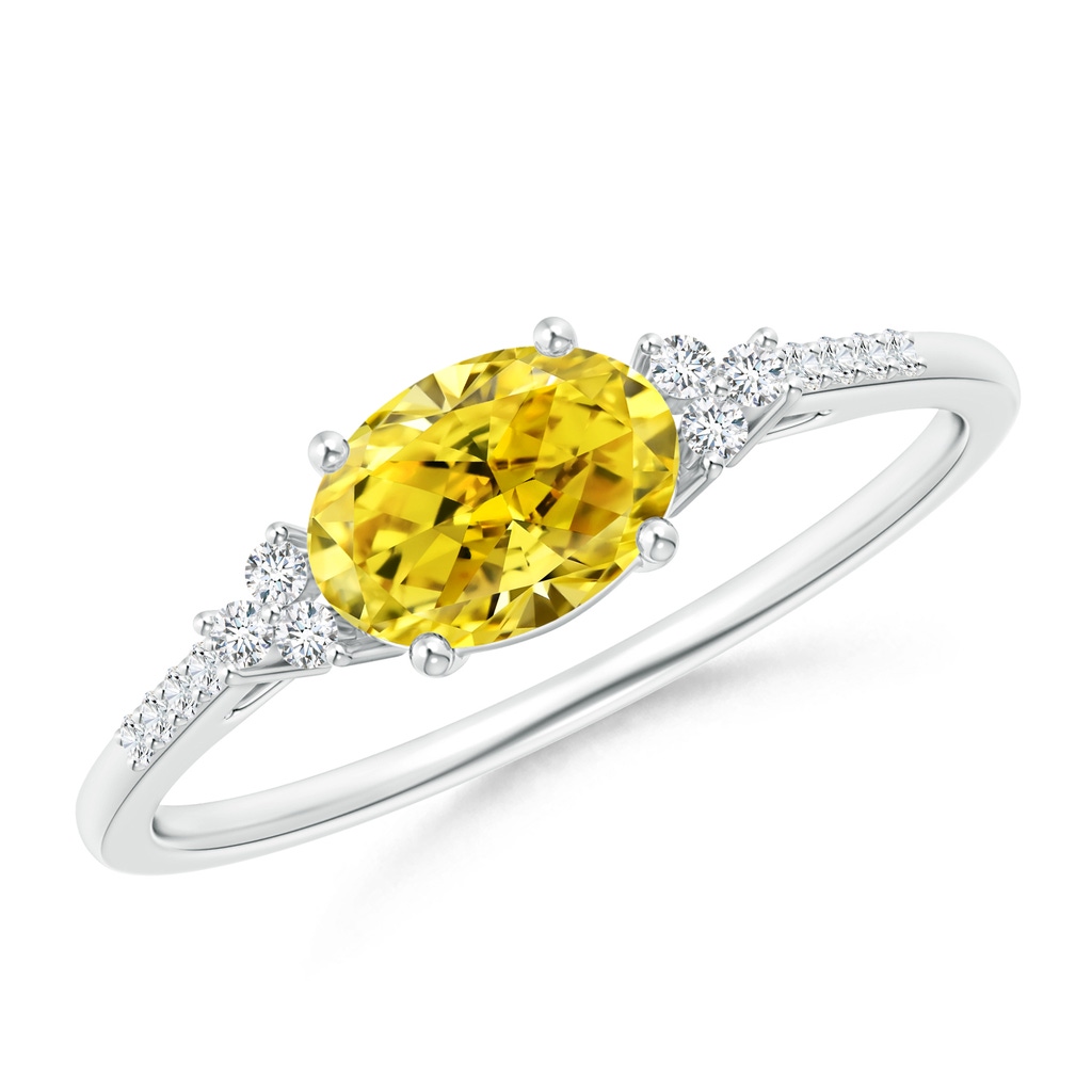 7x5mm AAAA Horizontally Set Oval Fancy Intense Yellow Diamond Ring in P950 Platinum