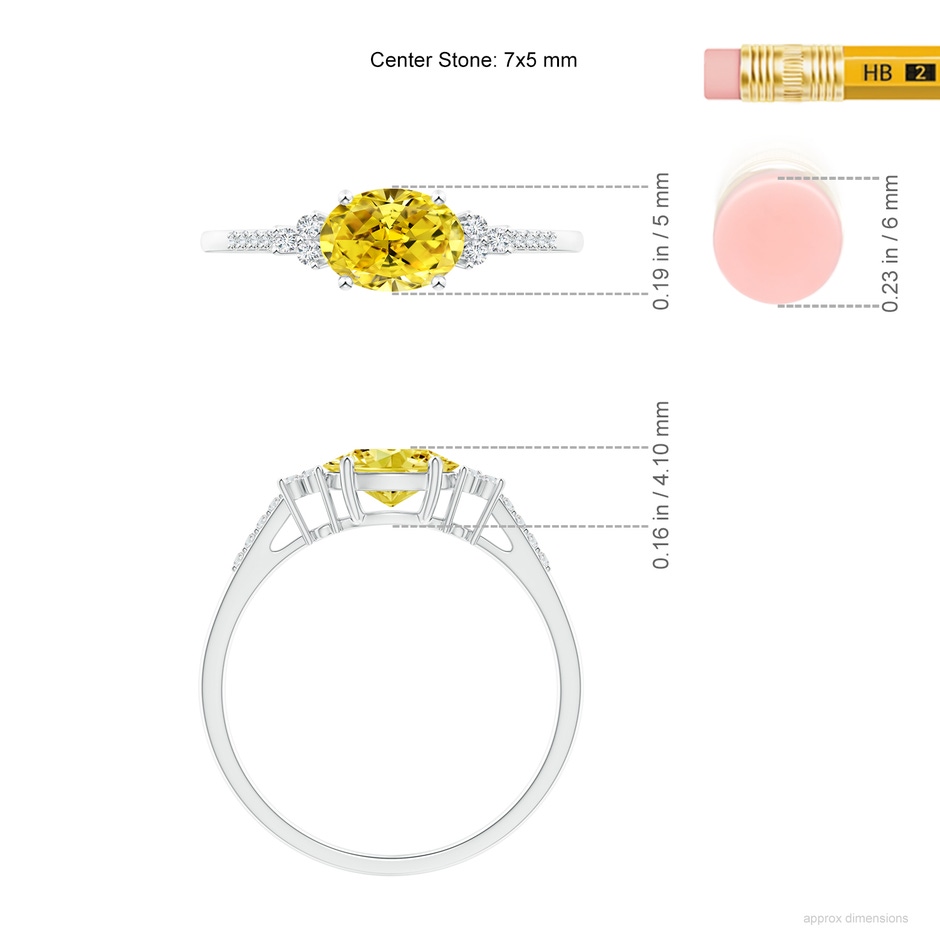 7x5mm AAAA Horizontally Set Oval Fancy Intense Yellow Diamond Ring in P950 Platinum ruler