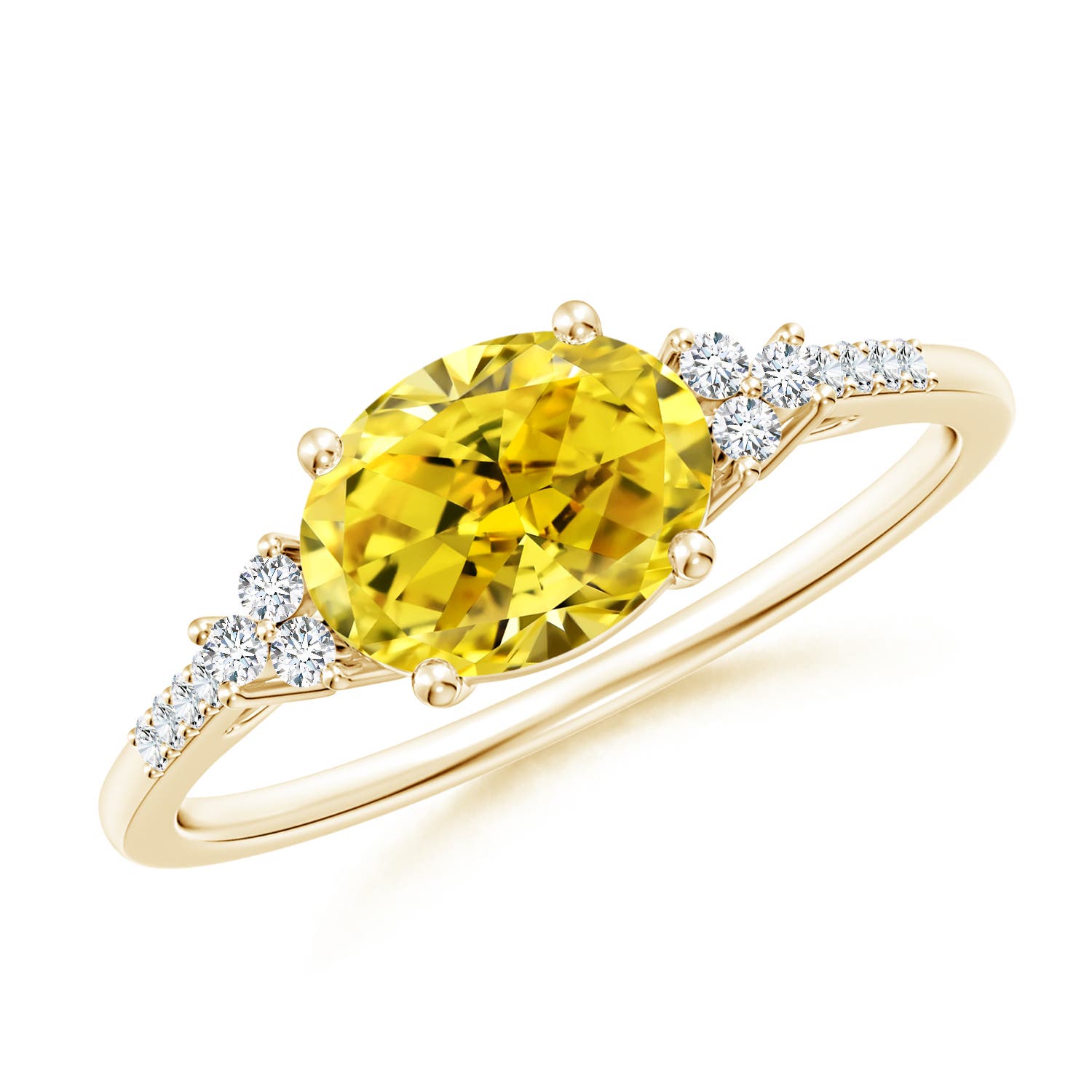 Angara 1.26 CTW Horizontally Set Oval Fancy Intense Yellow Diamond Engagement Ring in 18K Yellow Gold