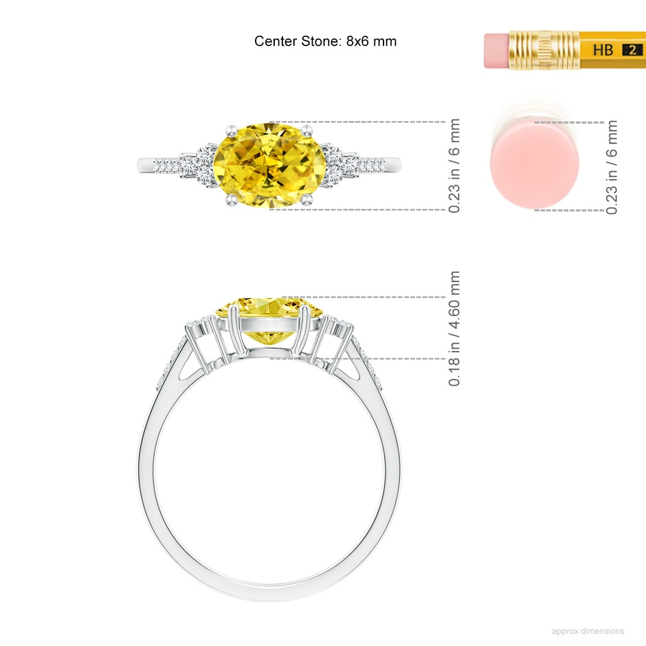 8x6mm AAAA Horizontally Set Oval Fancy Intense Yellow Diamond Ring in White Gold ruler