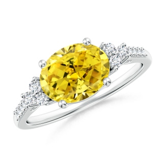 9x7mm AAAA Horizontally Set Oval Fancy Intense Yellow Diamond Ring in P950 Platinum