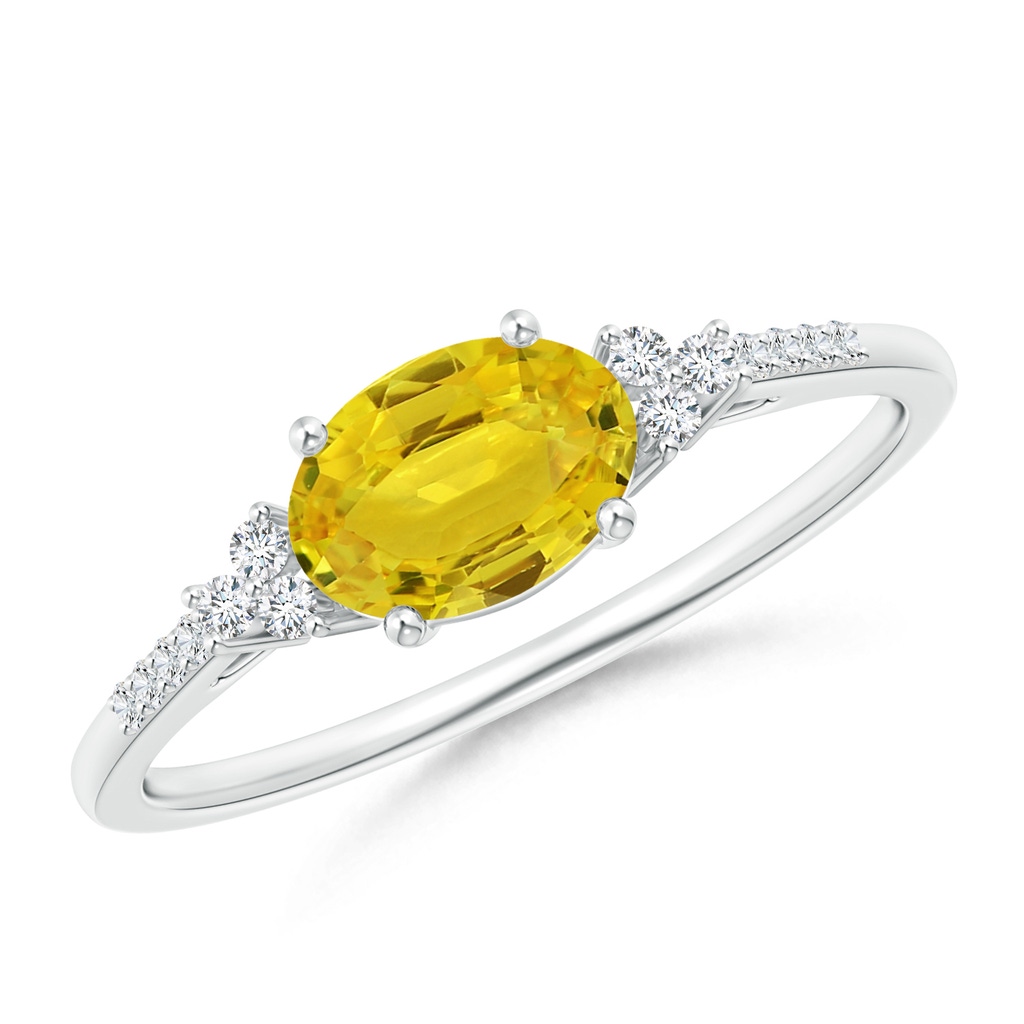 7x5mm AAA Horizontally Set Oval Yellow Sapphire Ring with Diamonds in White Gold