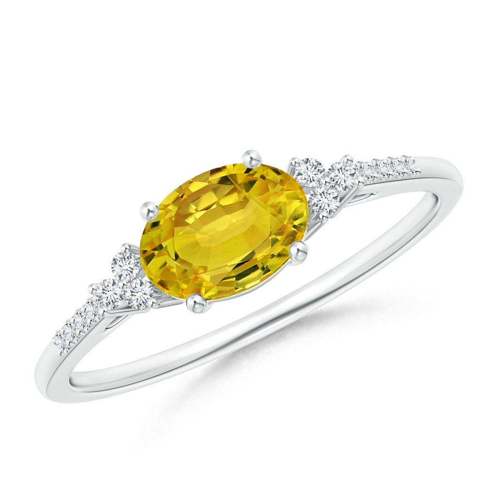 7x5mm AAAA Horizontally Set Oval Yellow Sapphire Ring with Diamonds in P950 Platinum