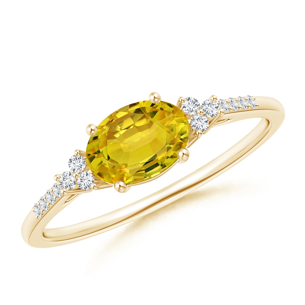 7x5mm AAAA Horizontally Set Oval Yellow Sapphire Ring with Diamonds in Yellow Gold
