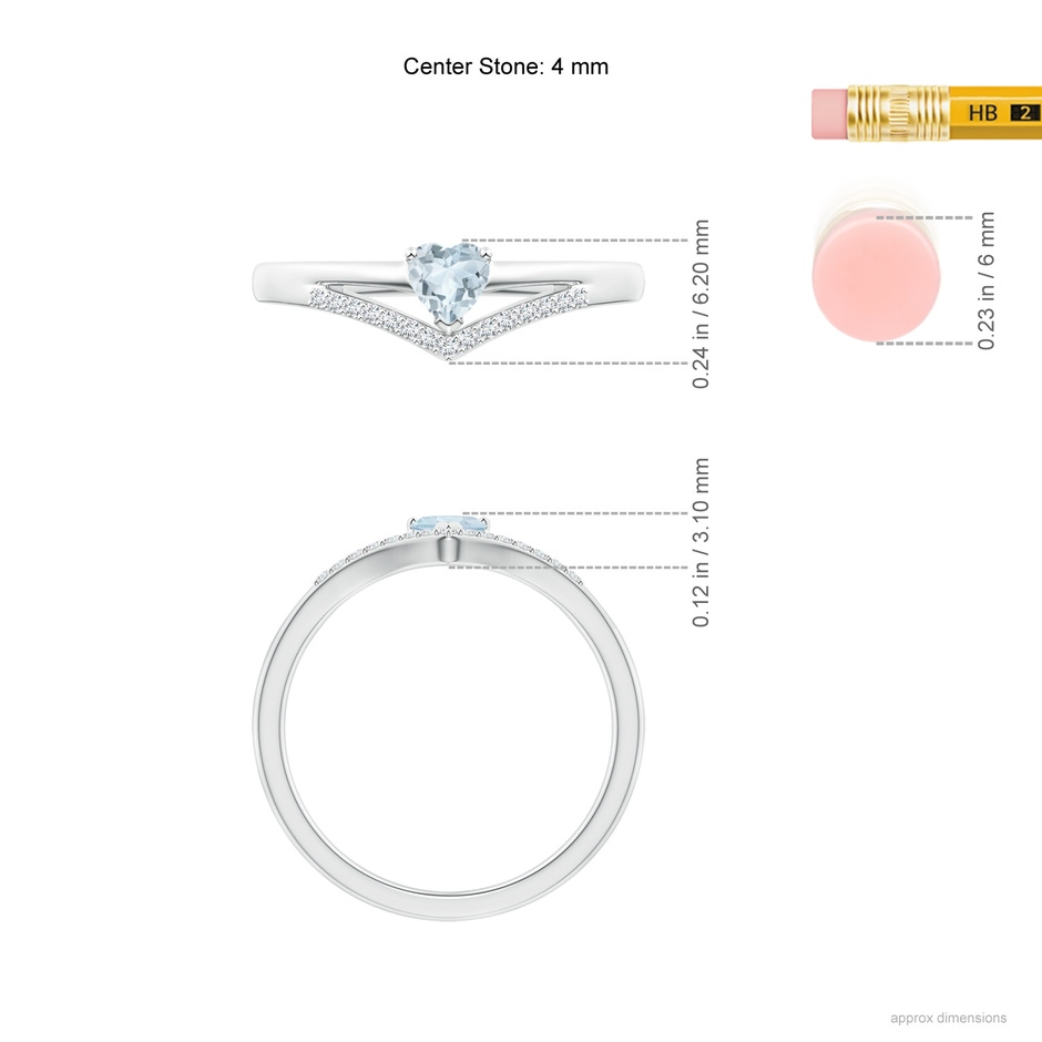 4mm A Solitaire Heart Aquamarine and Diamond Chevron Ring in White Gold ruler