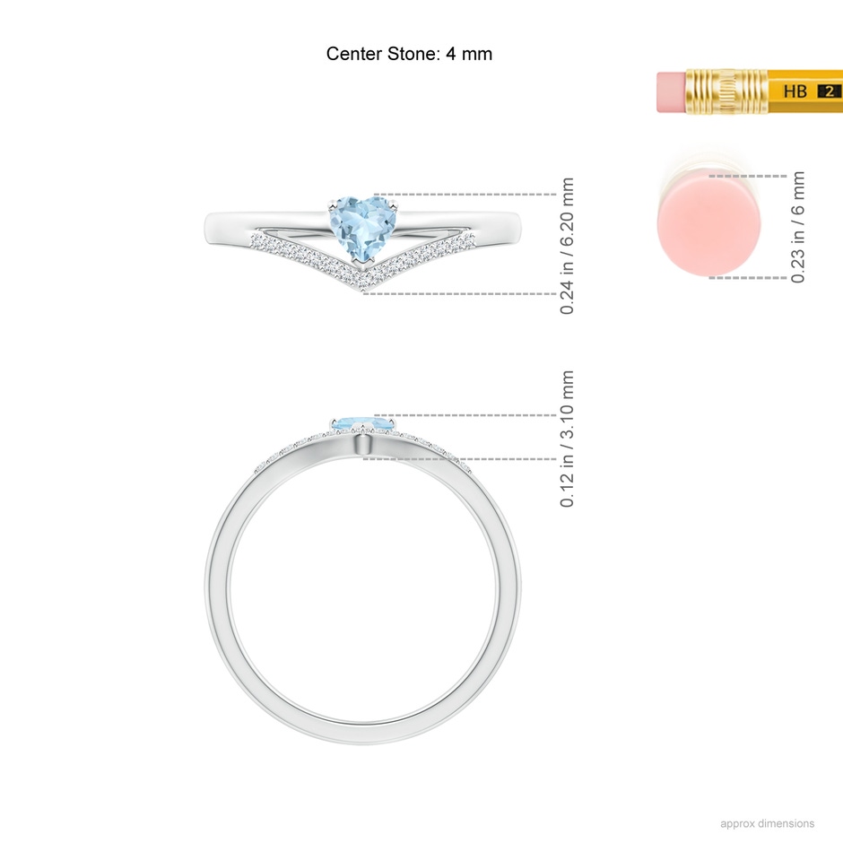 4mm AA Solitaire Heart Aquamarine and Diamond Chevron Ring in S999 Silver ruler