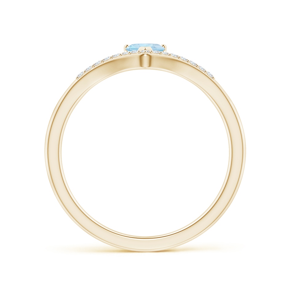 4mm AA Solitaire Heart Aquamarine and Diamond Chevron Ring in Yellow Gold side-1