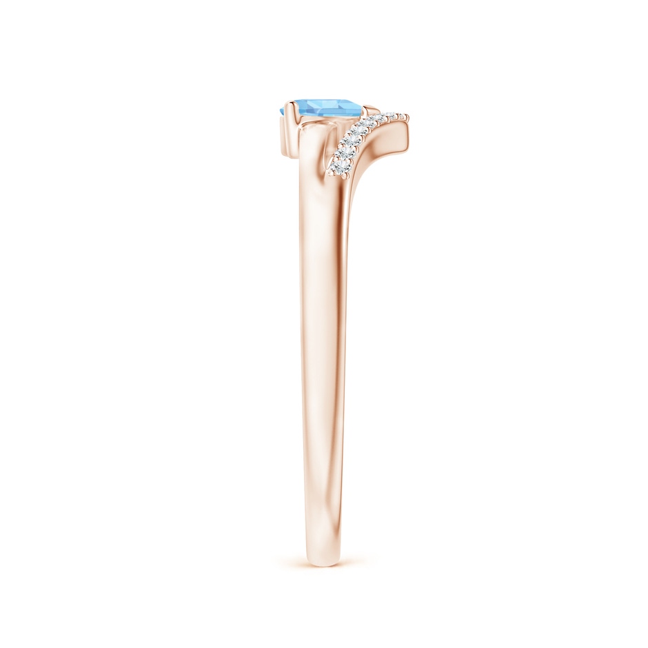 4mm AAAA Solitaire Heart Aquamarine and Diamond Chevron Ring in Rose Gold side-2