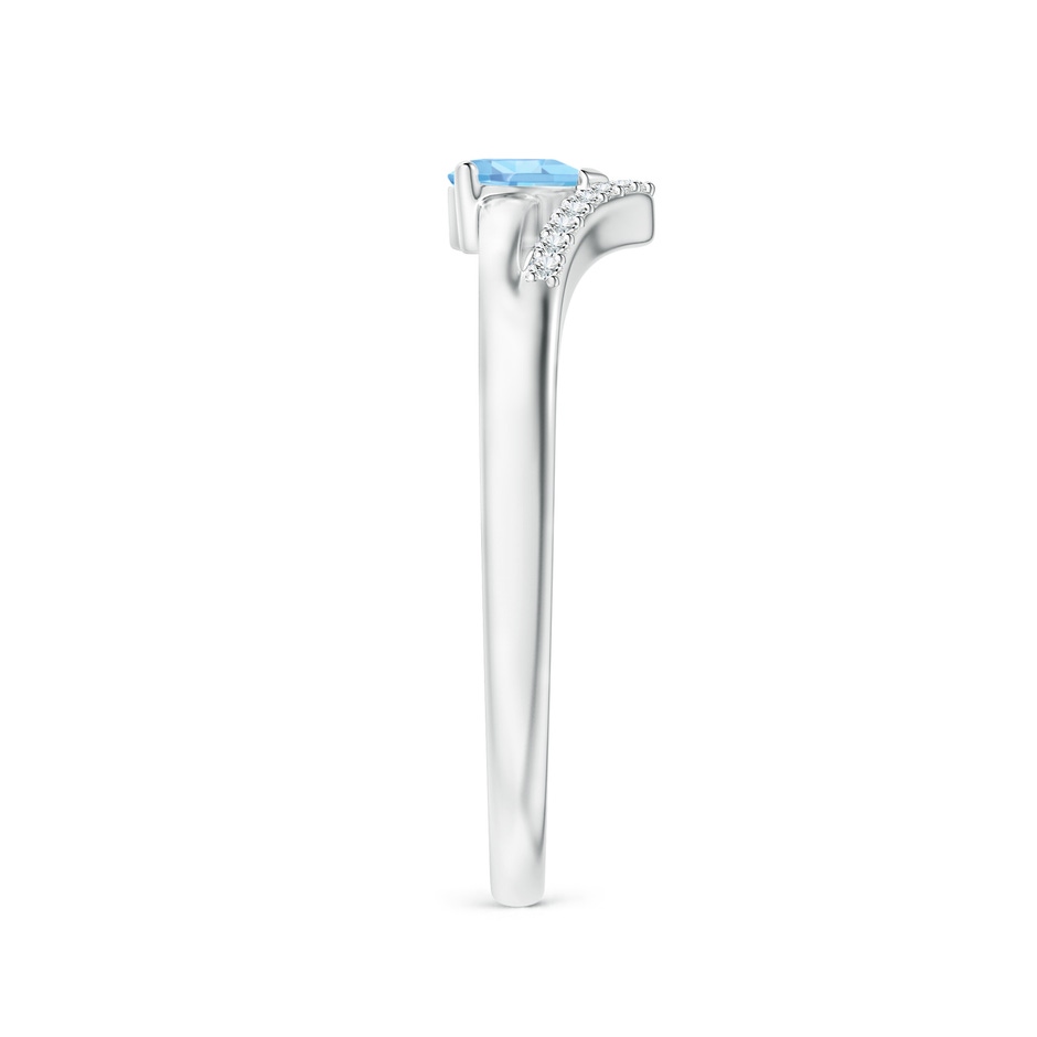 4mm AAAA Solitaire Heart Aquamarine and Diamond Chevron Ring in White Gold side-2