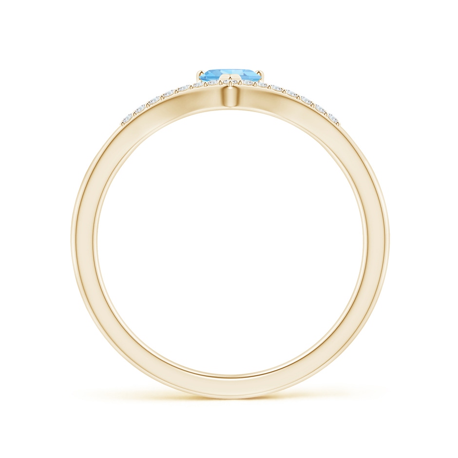 4mm AAAA Solitaire Heart Aquamarine and Diamond Chevron Ring in Yellow Gold side-1