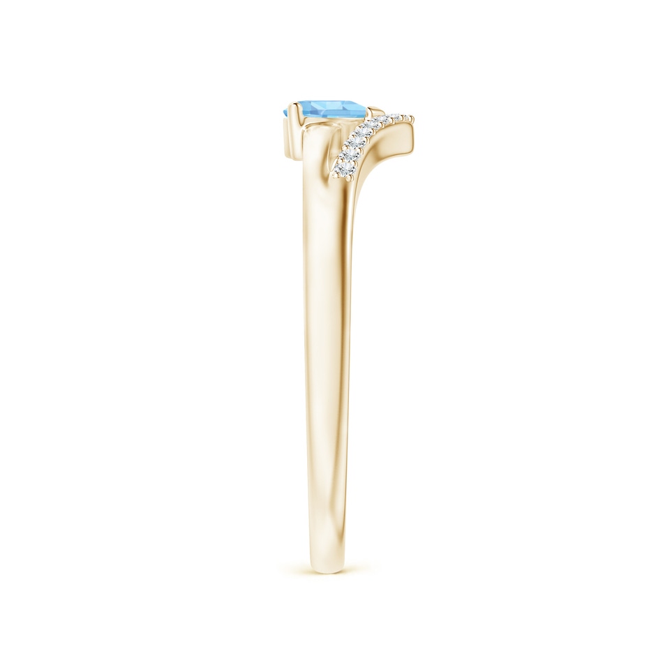 4mm AAAA Solitaire Heart Aquamarine and Diamond Chevron Ring in Yellow Gold side-2