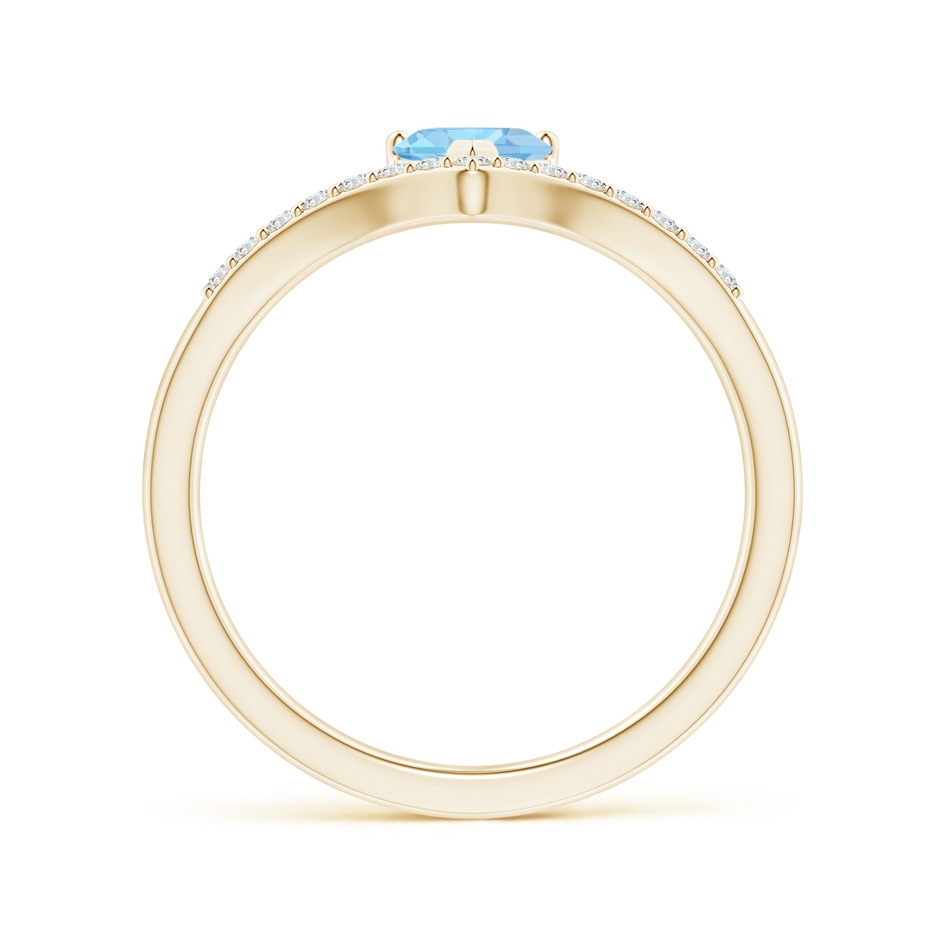 5mm AAA Solitaire Heart Aquamarine and Diamond Chevron Ring in Yellow Gold side-1