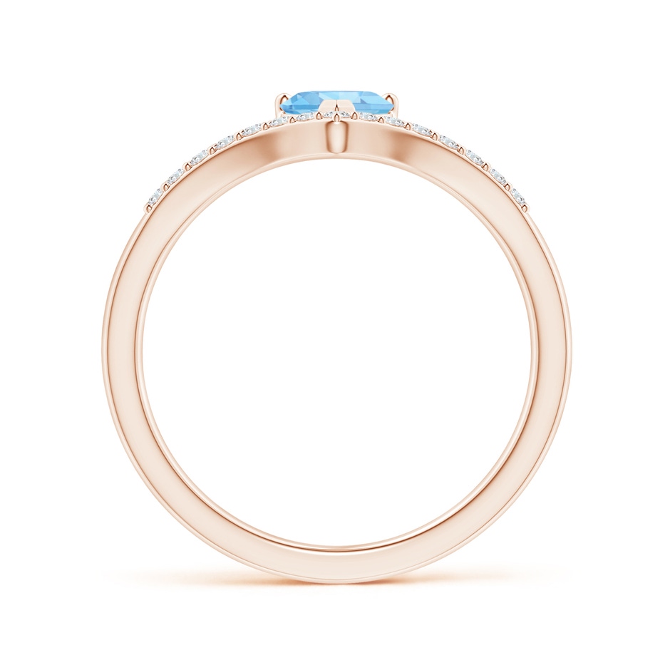 5mm AAAA Solitaire Heart Aquamarine and Diamond Chevron Ring in Rose Gold side-1