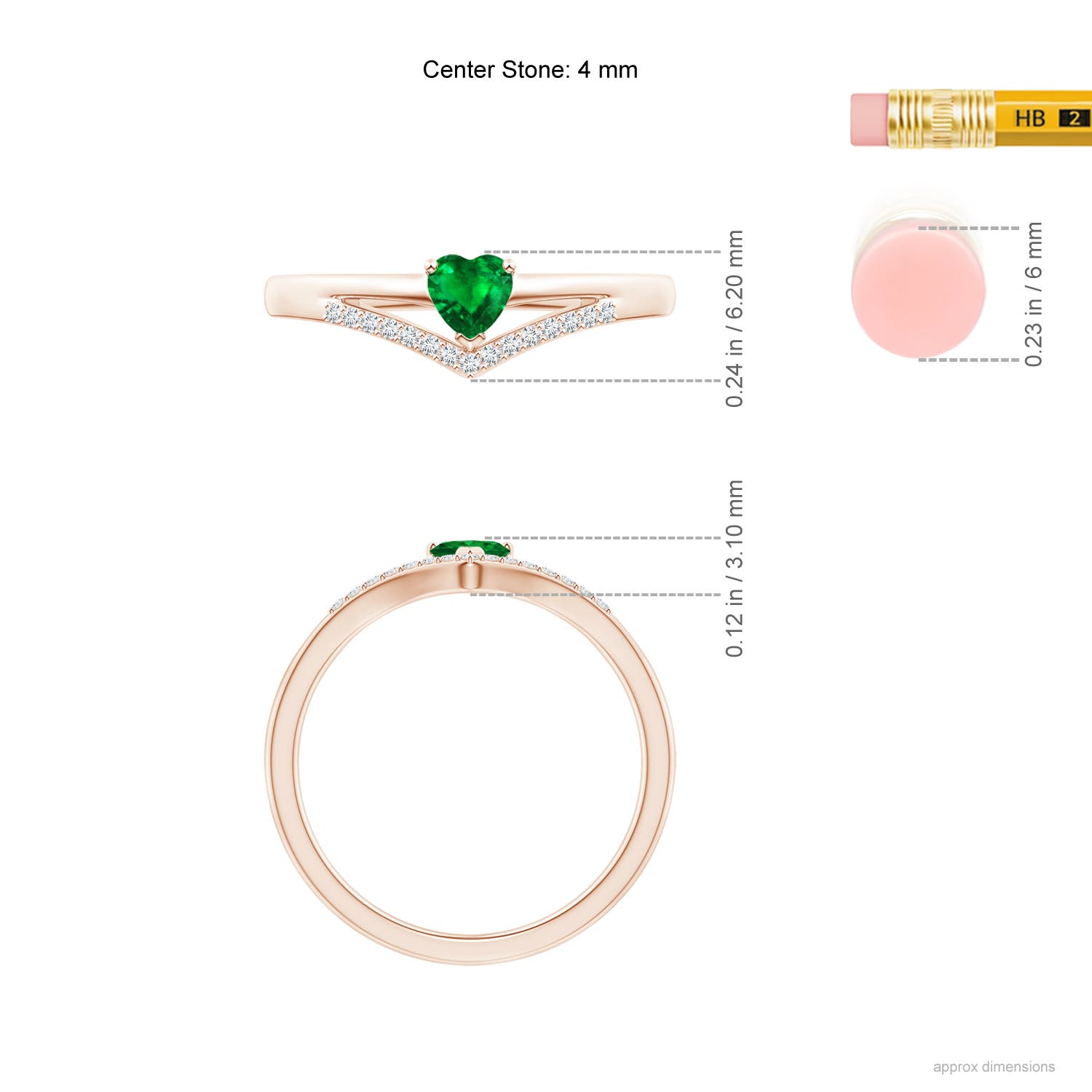 AAAA - Emerald / 0.28 CT / 14 KT Rose Gold