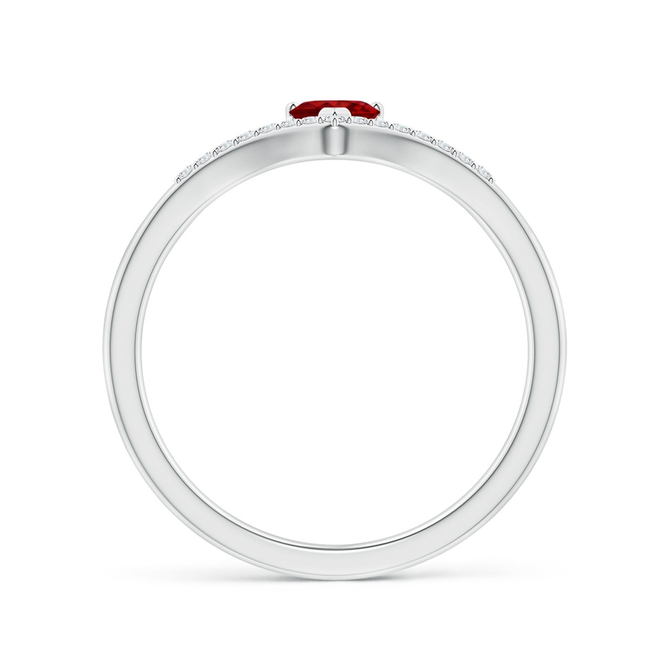 4mm AAAA Solitaire Heart Ruby and Diamond Chevron Ring in S999 Silver side-1