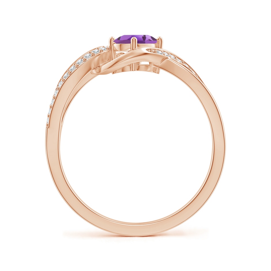 6x4mm A Solitaire Oval Amethyst Twisted Ribbon Ring with Pavé Diamond Accents in Rose Gold side-1
