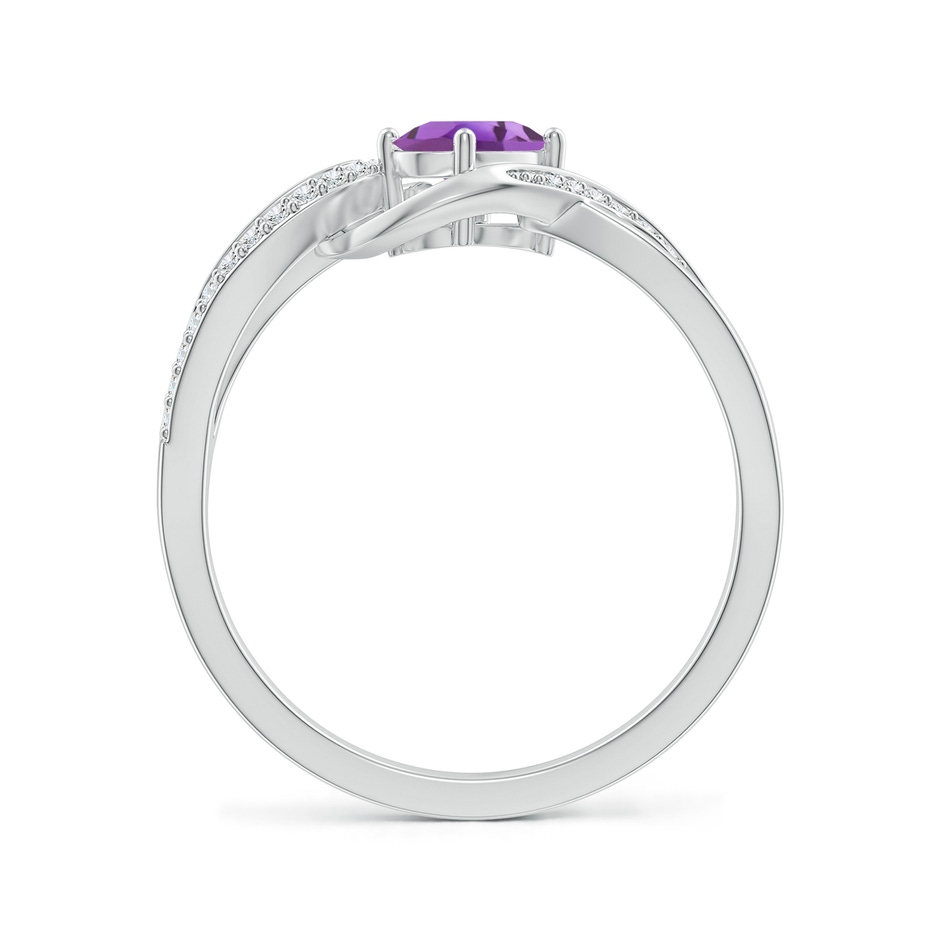 6x4mm A Solitaire Oval Amethyst Twisted Ribbon Ring with Pavé Diamond Accents in White Gold side-1