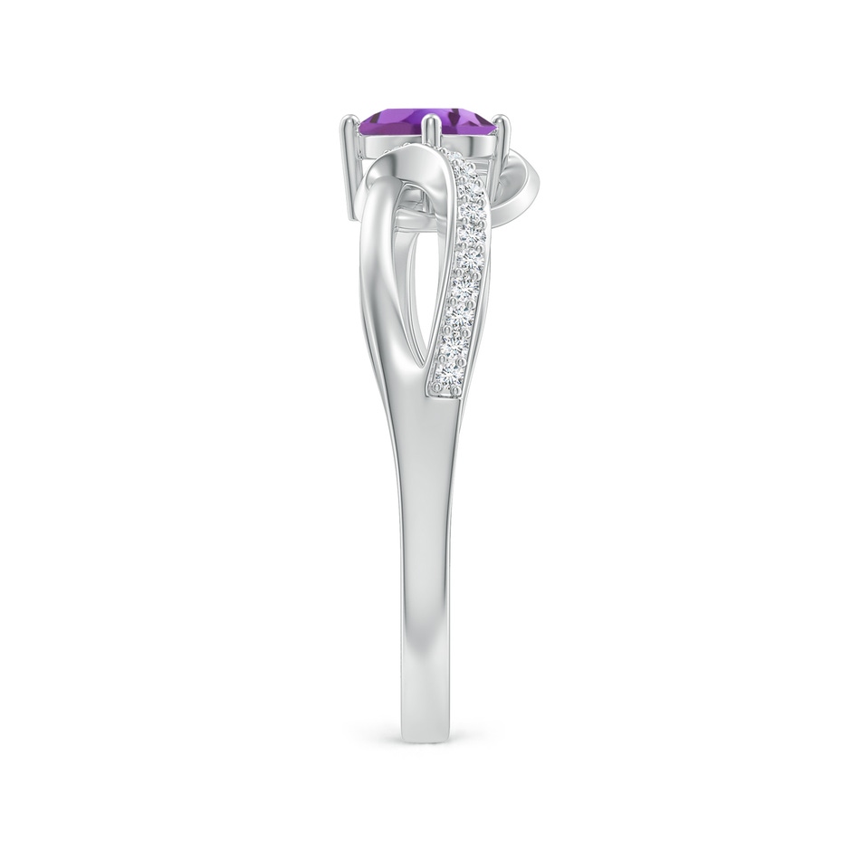 6x4mm A Solitaire Oval Amethyst Twisted Ribbon Ring with Pavé Diamond Accents in White Gold side-2