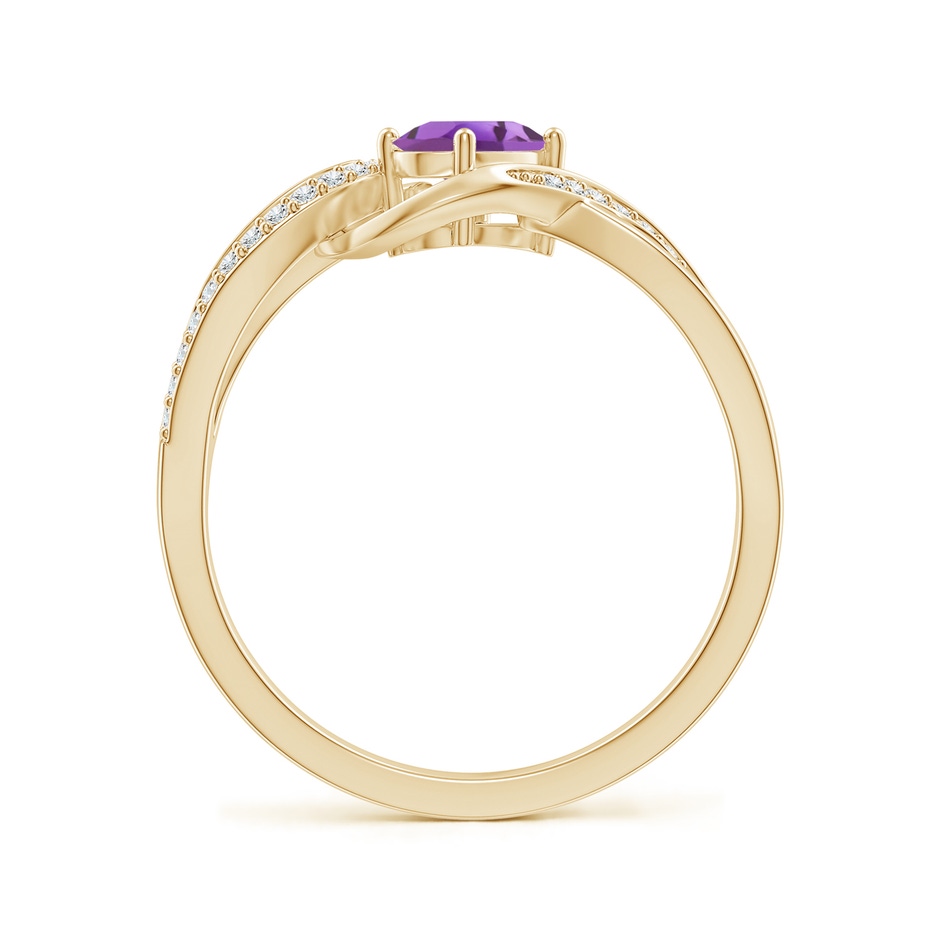 6x4mm A Solitaire Oval Amethyst Twisted Ribbon Ring with Pavé Diamond Accents in Yellow Gold side-1