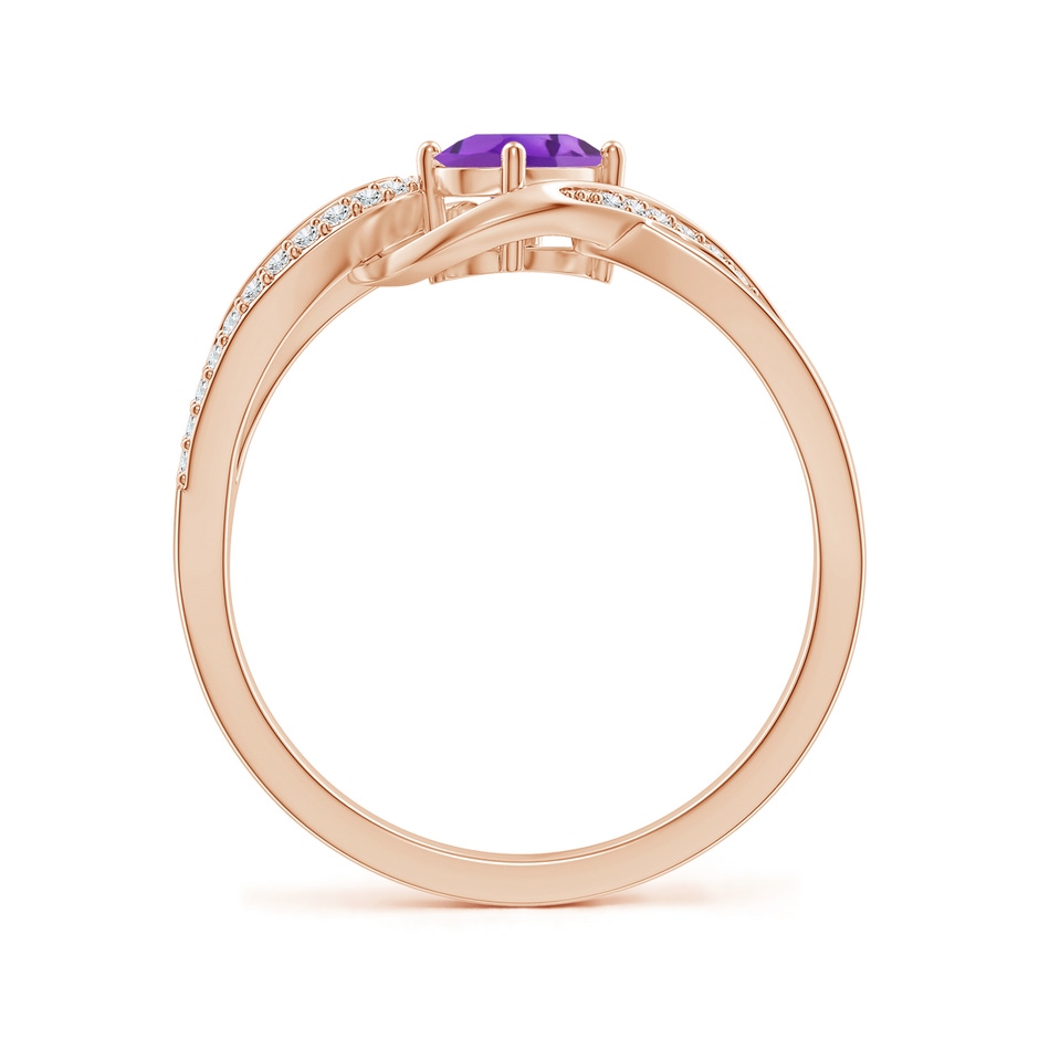 6x4mm AA Solitaire Oval Amethyst Twisted Ribbon Ring with Pavé Diamond Accents in Rose Gold side-1