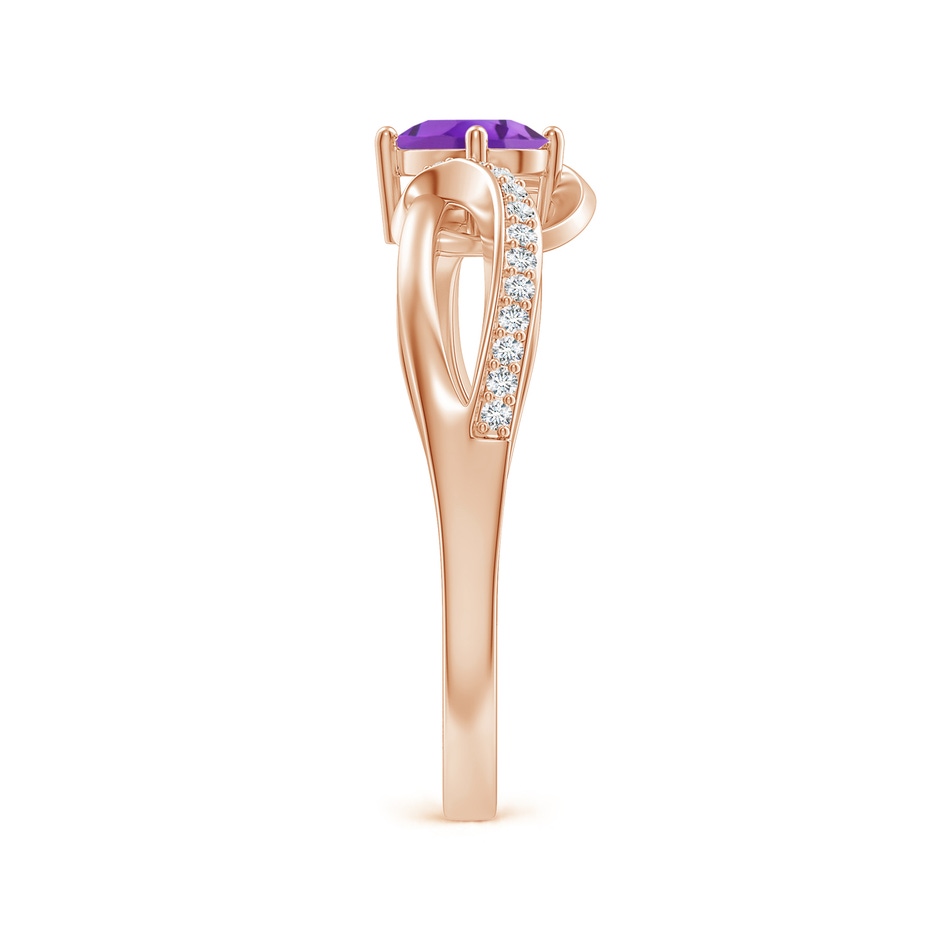 6x4mm AA Solitaire Oval Amethyst Twisted Ribbon Ring with Pavé Diamond Accents in Rose Gold side-2