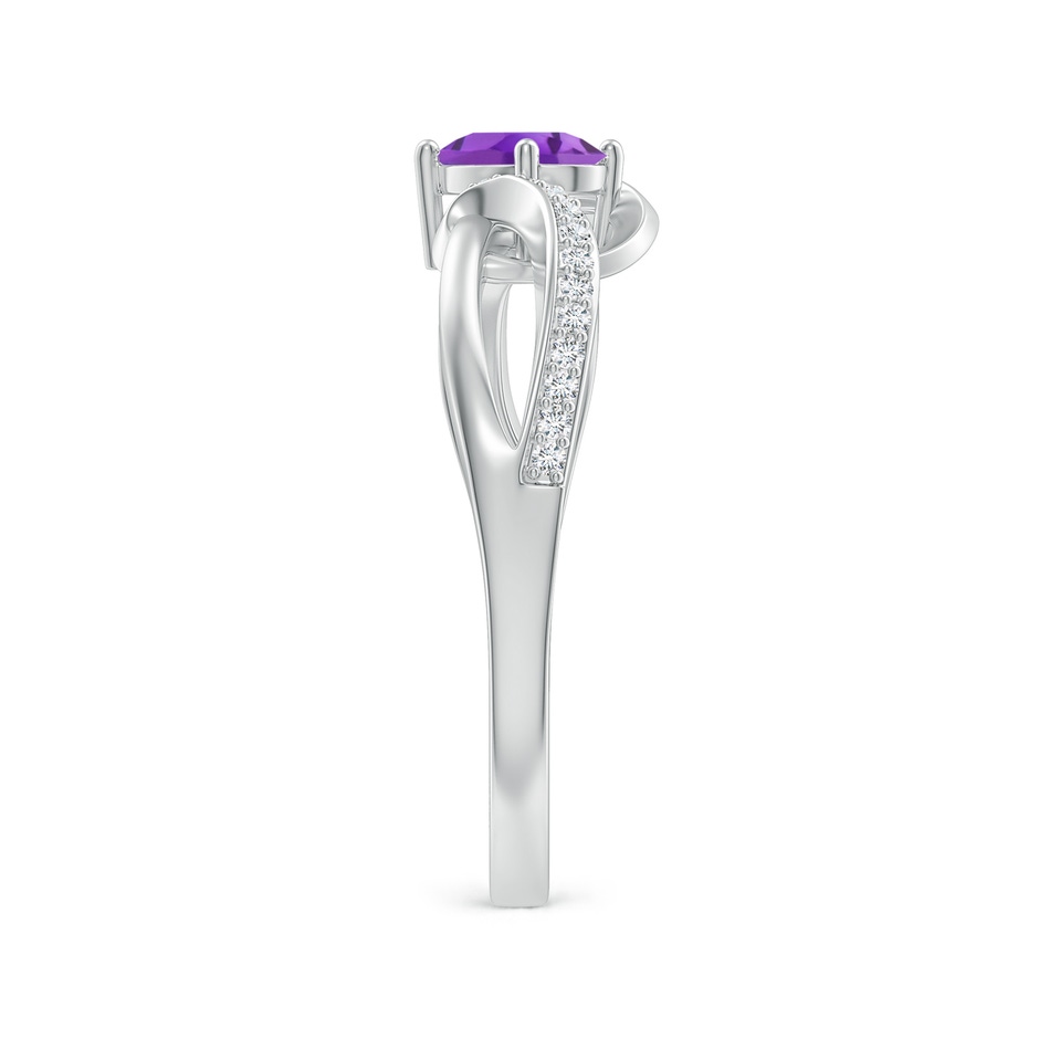 6x4mm AA Solitaire Oval Amethyst Twisted Ribbon Ring with Pavé Diamond Accents in White Gold side-2
