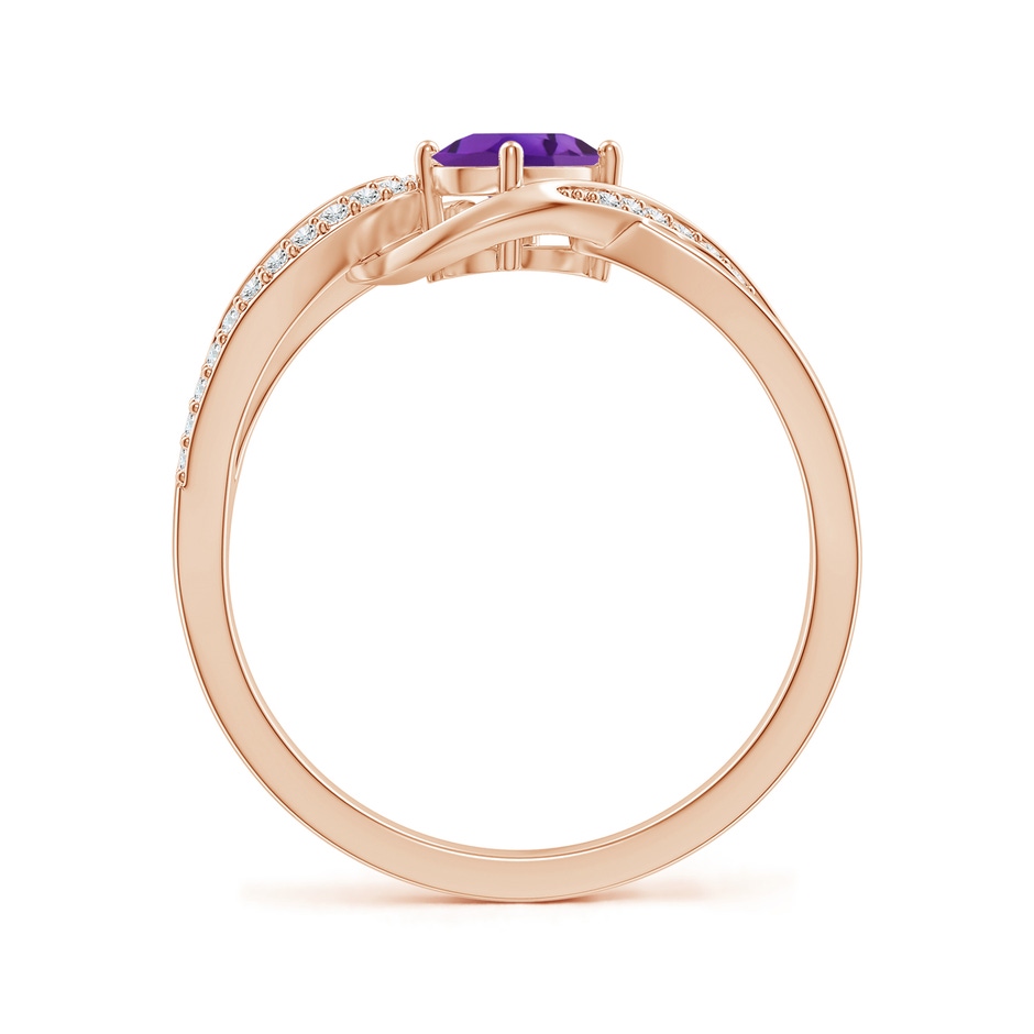 6x4mm AAA Solitaire Oval Amethyst Twisted Ribbon Ring with Pavé Diamond Accents in Rose Gold side-1