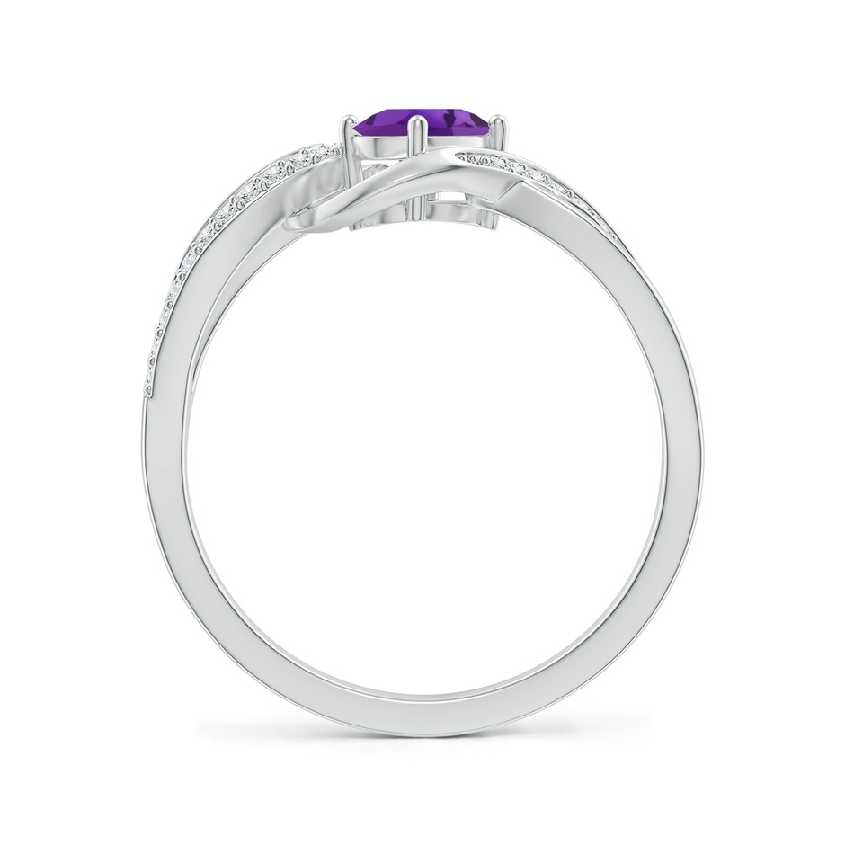 6x4mm AAA Solitaire Oval Amethyst Twisted Ribbon Ring with Pavé Diamond Accents in White Gold side-1