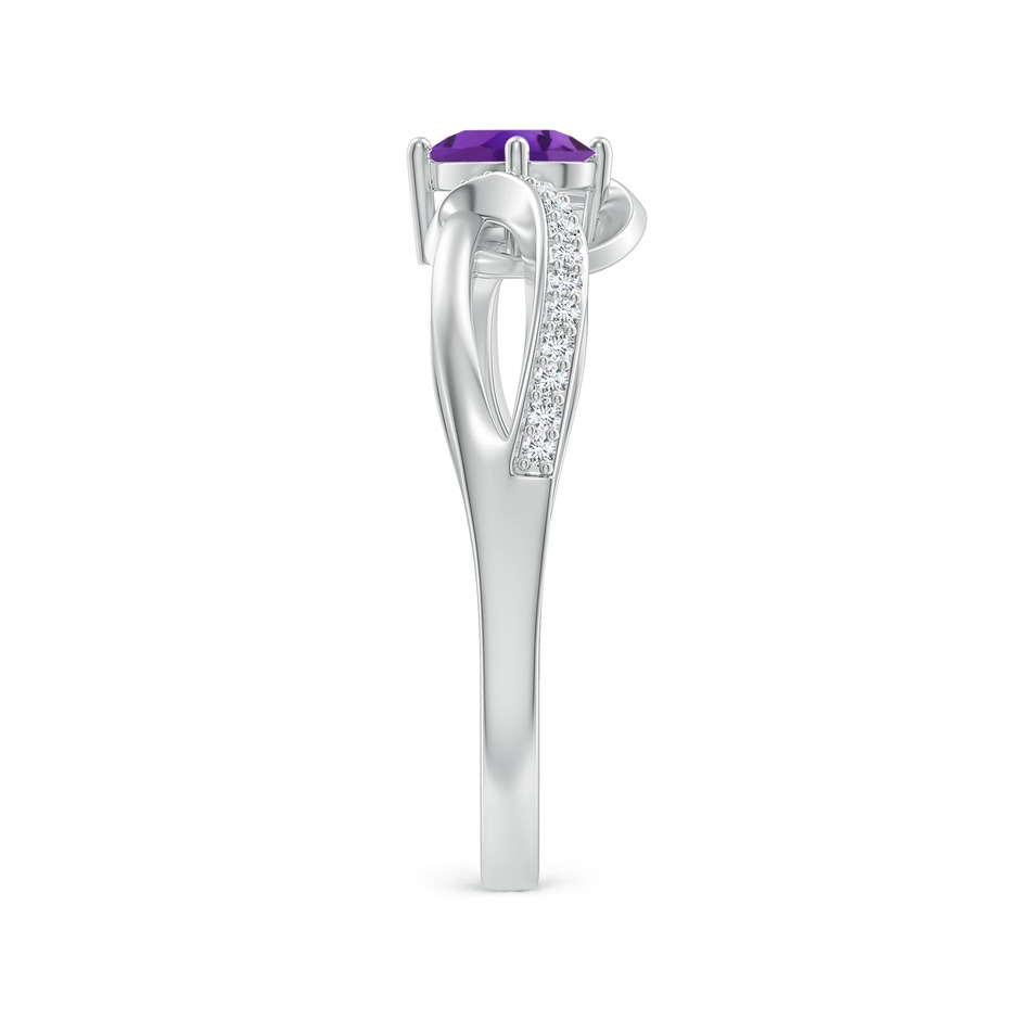 6x4mm AAA Solitaire Oval Amethyst Twisted Ribbon Ring with Pavé Diamond Accents in White Gold side-2