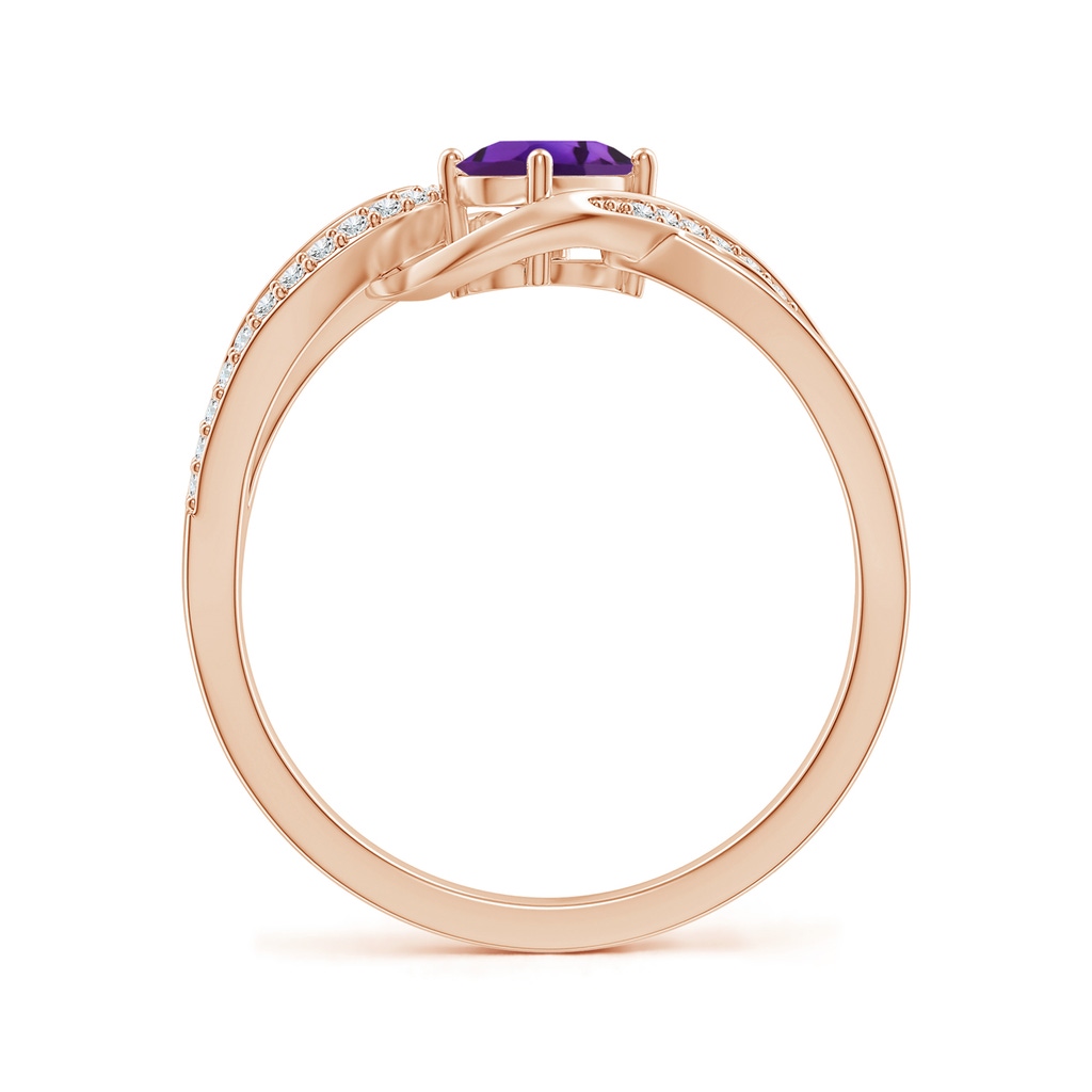 6x4mm AAAA Solitaire Oval Amethyst Twisted Ribbon Ring with Pavé Diamond Accents in Rose Gold Side-1
