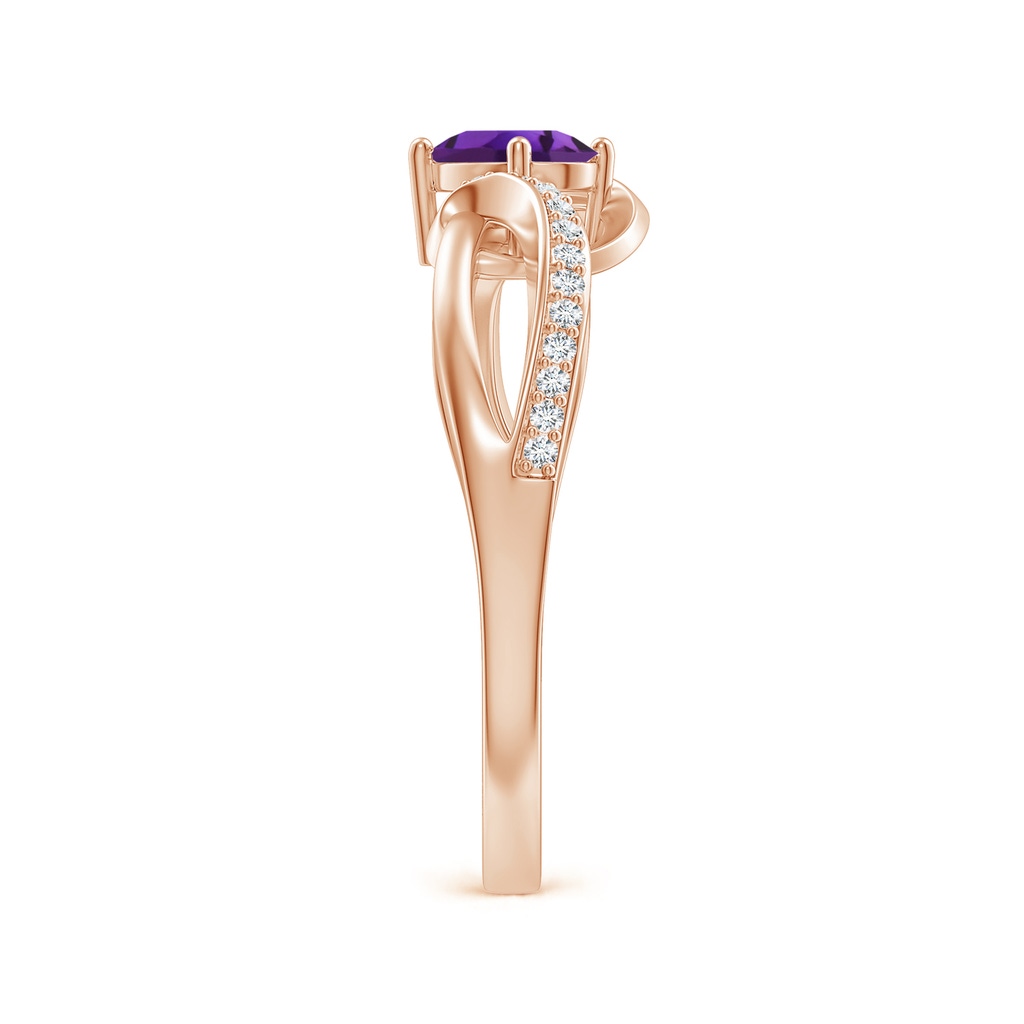 6x4mm AAAA Solitaire Oval Amethyst Twisted Ribbon Ring with Pavé Diamond Accents in Rose Gold Side-2
