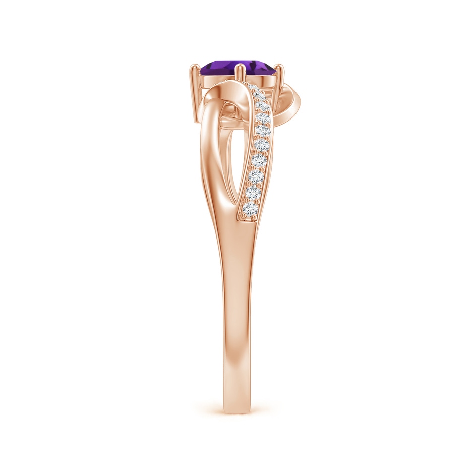 6x4mm AAAA Solitaire Oval Amethyst Twisted Ribbon Ring with Pavé Diamond Accents in Rose Gold side-2
