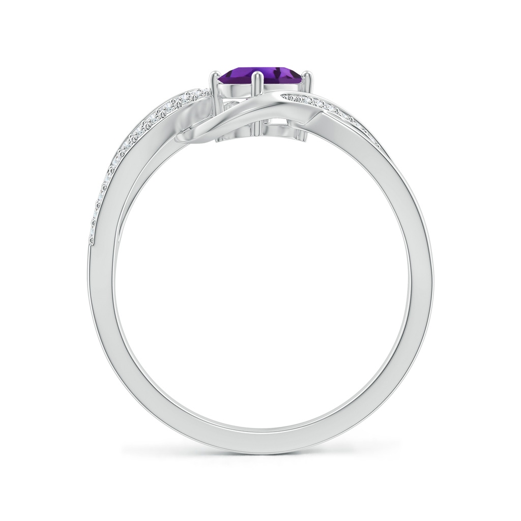 6x4mm AAAA Solitaire Oval Amethyst Twisted Ribbon Ring with Pavé Diamond Accents in White Gold Side-1